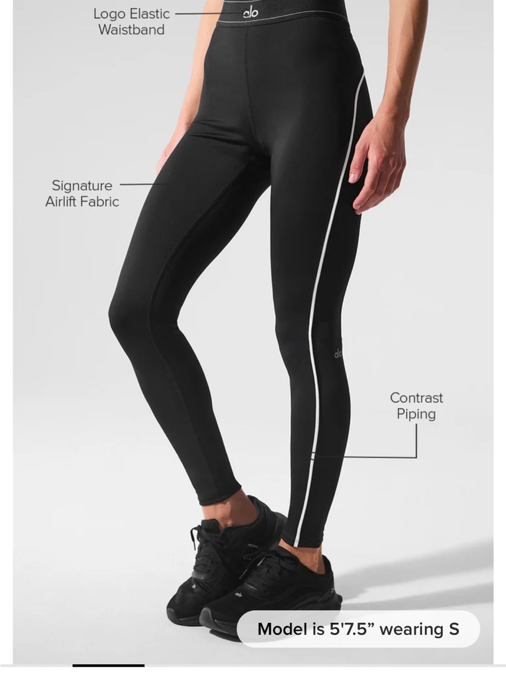 ALO Yoga Black Leggings with White Contrast Piping